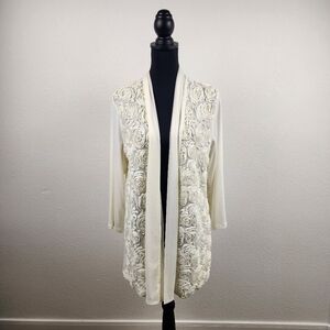 Stera XL Ivory Floral Rosette Cardigan Duster Open Front Boho Cottagecore Roses